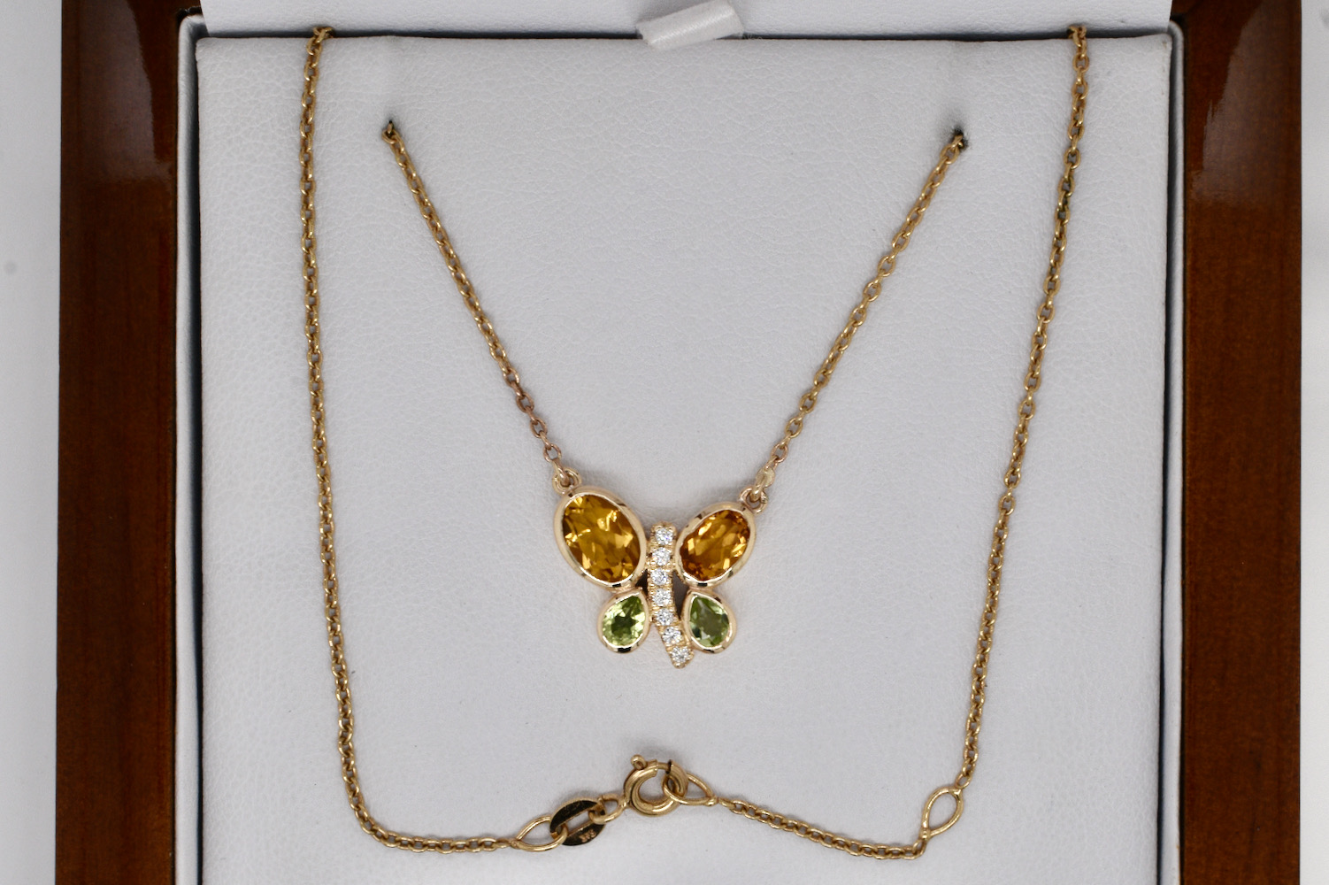 Natural Lime Peridot and Sky Blue Topaz Gold Butterfly Pendant With Chain/ Necklace – Bloomgem
